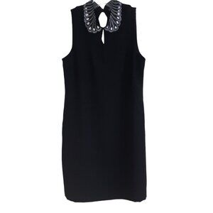 Badgley Mischka Studio Dress S Jeweled Peter Pan Collar Black Sleeveless Shift